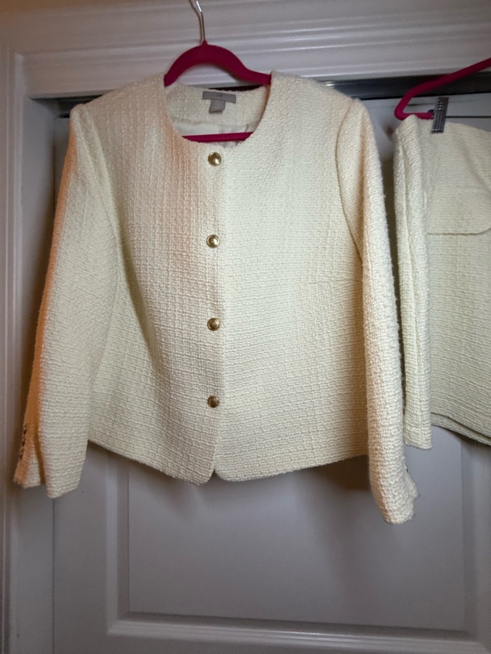 Ann Taylor Classic Cream Bouclé Button-Front Women's Jacket and Skirt